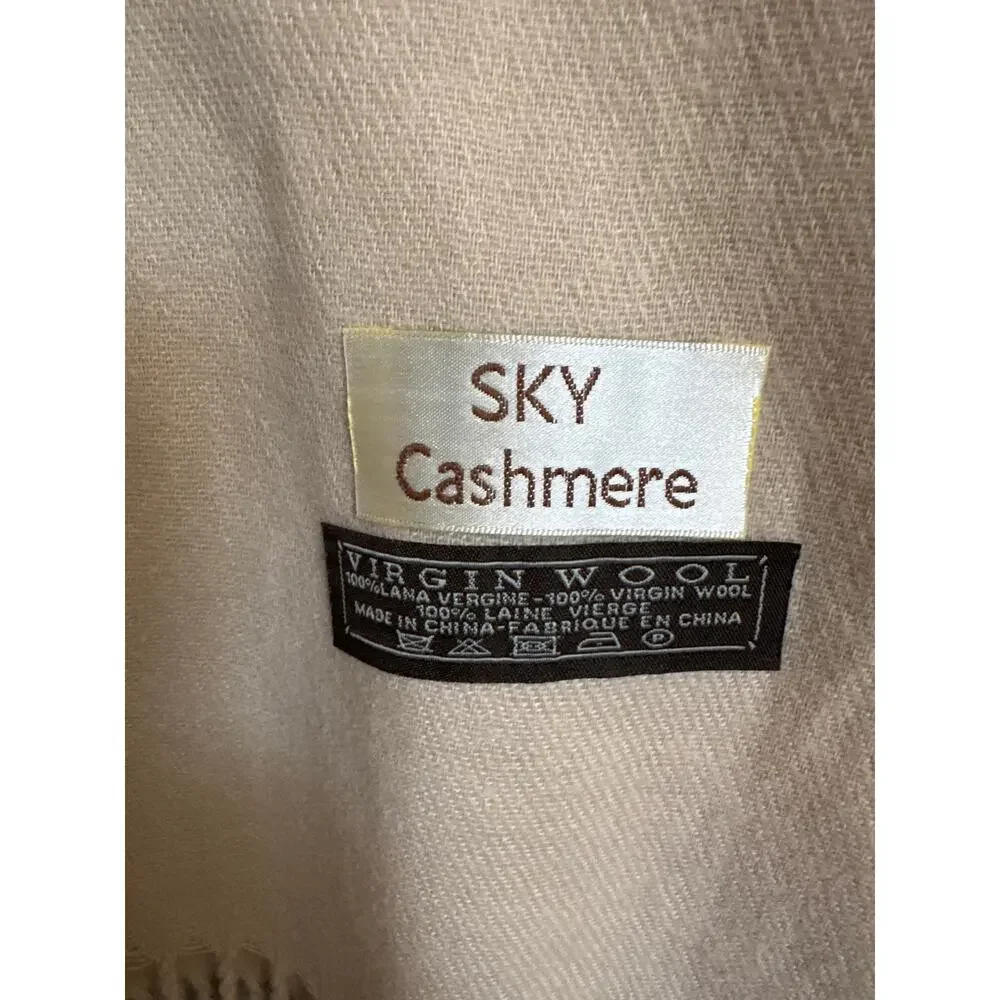 Sky Cashmere Cozy 100% Wool Fringe Scarf Shawl in Beige Tan